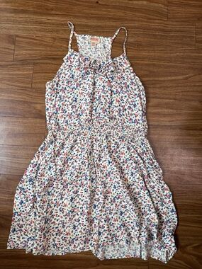 Floral Sleeveless Summer Dress in Cream with Red & Blue Flowers